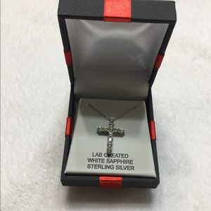 NEW Sterling Silver White Sapphire Cross Pendant